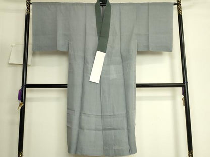 平和屋着物＊極上　夏物　男性　長襦袢　小千谷ちぢみ　麻　錆鉄御納戸色　反端付き　逸品　DZAB5800kh6