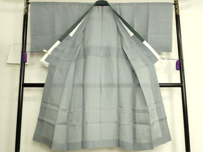 平和屋着物＊極上　夏物　男性　長襦袢　小千谷ちぢみ　麻　錆鉄御納戸色　反端付き　逸品　DZAB5800kh6