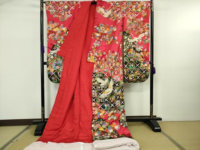 平和屋本店●最高級 中国三大刺繍 相良刺繍 駒刺繍 色打掛 和装 婚礼 結婚式 花嫁 神社挙式 飛鶴天井花車文 金糸 逸品 未使用 DZAB5801kh6