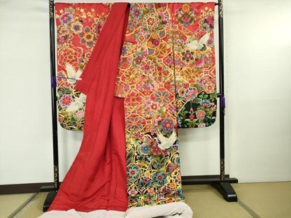 平和屋本店●最高級 中国三大刺繍 相良刺繍 駒刺繍 総刺繍 色打掛 和装 婚礼 結婚式 花嫁 飛鶴花文 暈し染め 金糸 逸品 未使用 DZAB5802kh6
