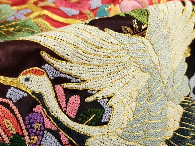 平和屋本店●最高級 中国三大刺繍 相良刺繍 駒刺繍 総刺繍 色打掛 和装 婚礼 結婚式 花嫁 飛鶴花文 暈し染め 金糸 逸品 未使用 DZAB5802kh6