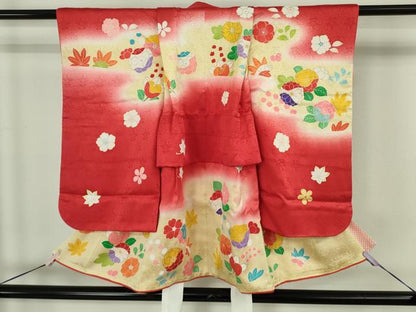 平和屋本店[]極上 創業460年・千總 七五三 女の子 3歳 祝着・襦袢・被布・帯揚げセット 駒刺繍 花楓文 暈し染め 金彩 箱付 逸品DZAB5804kh6