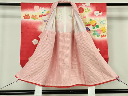 平和屋本店[]極上 創業460年・千總 七五三 女の子 3歳 祝着・襦袢・被布・帯揚げセット 駒刺繍 花楓文 暈し染め 金彩 箱付 逸品DZAB5804kh6