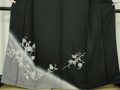 平和屋本店●極上　訪問着　花唐草文　黒地　暈し染め　金銀彩　反端付き　逸品　未使用　DZAB5806kh6