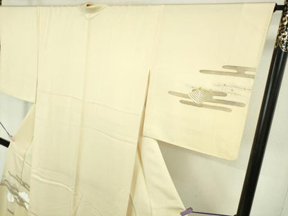 平和屋本店●希少　皇室献上作家　野村静枝　佐賀錦　訪問着　エ霞松葉文　鳥の子色地　金銀糸　反端付き　逸品　未使用　DZAB5808kh6