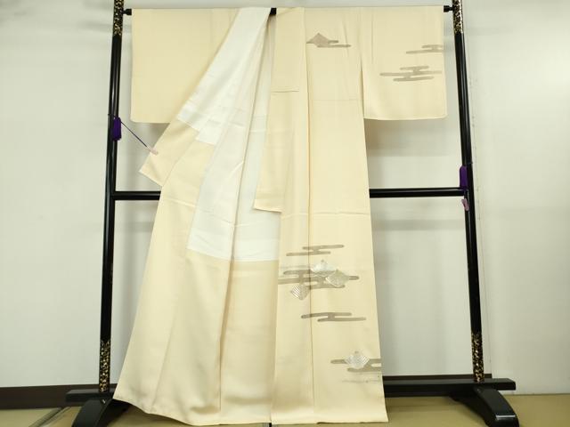 平和屋本店●希少　皇室献上作家　野村静枝　佐賀錦　訪問着　エ霞松葉文　鳥の子色地　金銀糸　反端付き　逸品　未使用　DZAB5808kh6