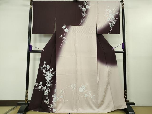 平和屋本店●極上　訪問着　枝花文　市松地紋　暈し染め　銀彩　逸品　DZAB5809kh6
