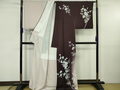 平和屋本店●極上　訪問着　枝花文　市松地紋　暈し染め　銀彩　逸品　DZAB5809kh6