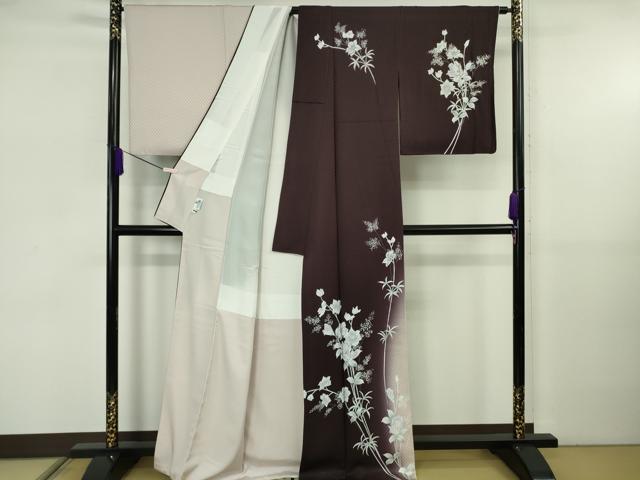 平和屋本店●極上　訪問着　枝花文　市松地紋　暈し染め　銀彩　逸品　DZAB5809kh6