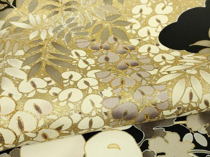 平和屋本店●極上　訪問着　駒刺繍　藤花房　秋草文　黒地　暈し染め　金彩　逸品　DZAB5810kh6
