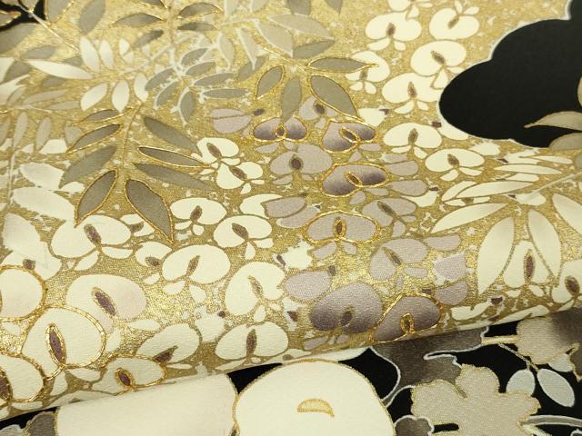 平和屋本店●極上　訪問着　駒刺繍　藤花房　秋草文　黒地　暈し染め　金彩　逸品　DZAB5810kh6