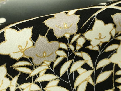 平和屋本店●極上　訪問着　駒刺繍　藤花房　秋草文　黒地　暈し染め　金彩　逸品　DZAB5810kh6