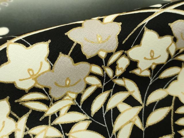 平和屋本店●極上　訪問着　駒刺繍　藤花房　秋草文　黒地　暈し染め　金彩　逸品　DZAB5810kh6