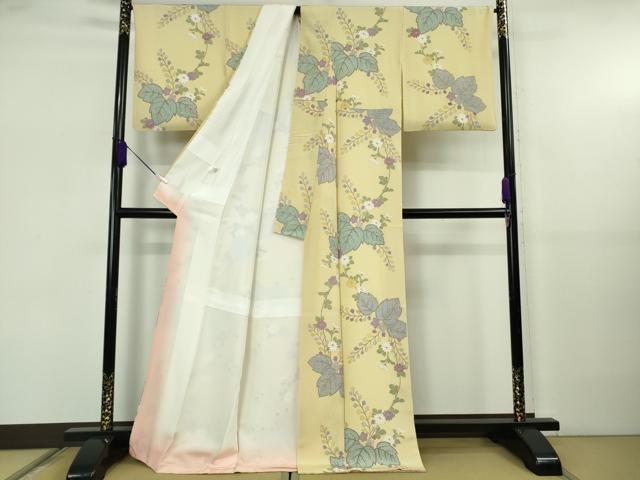 平和屋着物○極上 小紋 桐花文 砥粉色地 鬼しぼ縮緬 金彩