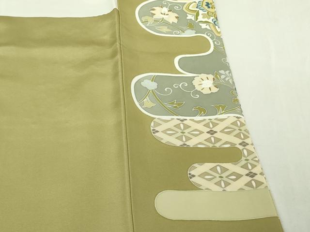平和屋本店●極上　創業460年・千總　色留袖　駒刺繍　正倉院霞花文　黄海松茶色地　金彩　反端付き　逸品　未使用　DZAB5812kh6