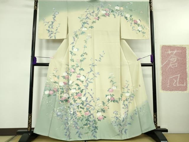 平和屋本店●極上　十日町友禅作家　岡村蒼風　訪問着　枝花文　暈し染め　逸品　DZAB5816kh6