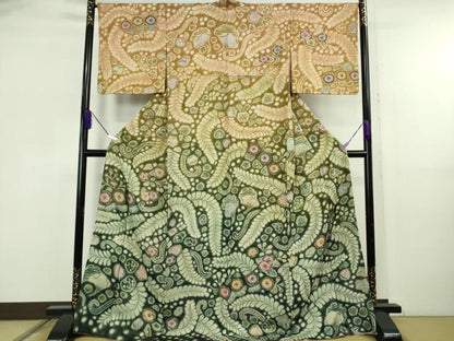 平和屋本店●極上　訪問着　辻が花　葵　暈し染め　金通し地　ロング丈　逸品　DZAB5819kh6