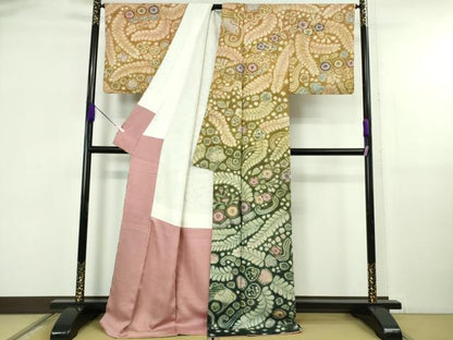 平和屋本店●極上　訪問着　辻が花　葵　暈し染め　金通し地　ロング丈　逸品　DZAB5819kh6