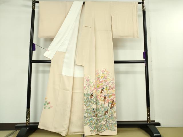 平和屋本店●極上　本加賀友禅作家　百貫華峰　色留袖　群鳥花松文　肌色地　逸品　DZAB5821kh6