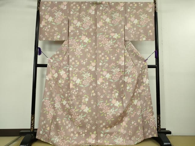 平和屋着物▽極上　小紋　単衣　草花文　梅鼠色地　逸品　DZAB5822kh6
