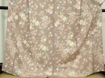 平和屋着物▽極上　小紋　単衣　草花文　梅鼠色地　逸品　DZAB5822kh6