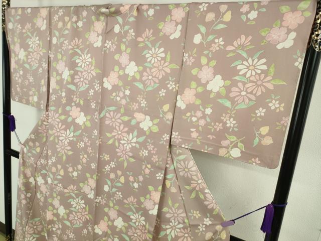 平和屋着物▽極上　小紋　単衣　草花文　梅鼠色地　逸品　DZAB5822kh6
