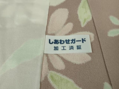 平和屋着物▽極上　小紋　単衣　草花文　梅鼠色地　逸品　DZAB5822kh6