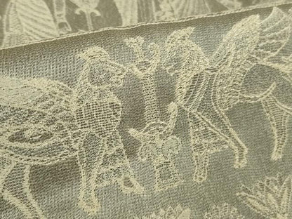 平和屋本店●極上 中国三大刺繍 スワトウ刺繍 汕頭刺繍 訪問着 天目織 お召地 エジプト壁画文様 茶鼠色地 金糸 逸品　未使用　DZAB5825kh6