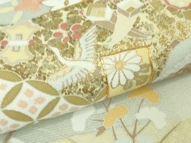 平和屋着物●極上　訪問着　駒刺繍　宝尽くし飛鶴霞文　白緑色地　暈し染め　金彩　反端付き　逸品　DZAB5827kh6