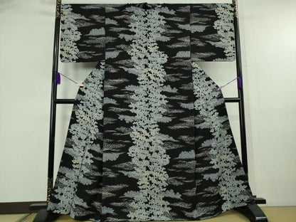 平和屋着物●極上　染色作家　石田凱宣　訪問着　樹林文　黒地　逸品　DZAB5832kh6