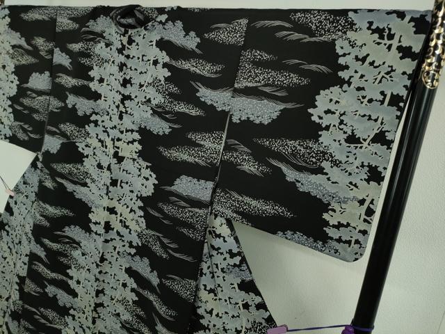 平和屋着物●極上　染色作家　石田凱宣　訪問着　樹林文　黒地　逸品　DZAB5832kh6