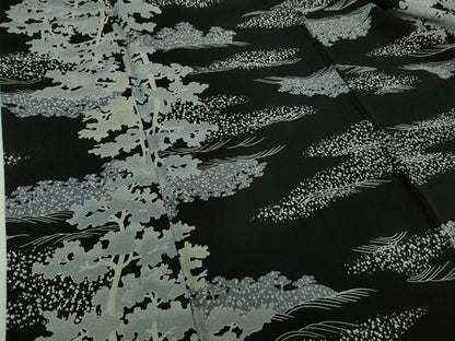 平和屋着物●極上　染色作家　石田凱宣　訪問着　樹林文　黒地　逸品　DZAB5832kh6
