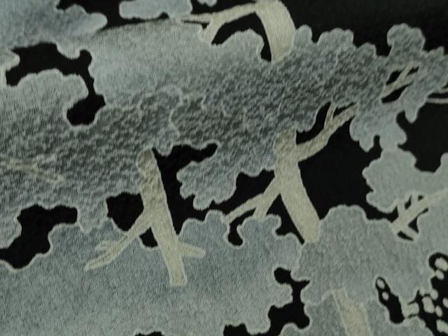 平和屋着物●極上　染色作家　石田凱宣　訪問着　樹林文　黒地　逸品　DZAB5832kh6