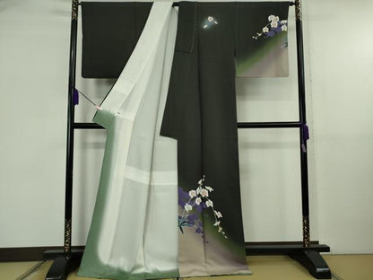 平和屋本店●極上　十日町友禅　女流作家　遠田藤舟　訪問着　胡蝶蘭　蝉色地　暈し染め　ロング丈　逸品　DZAB5837kh6
