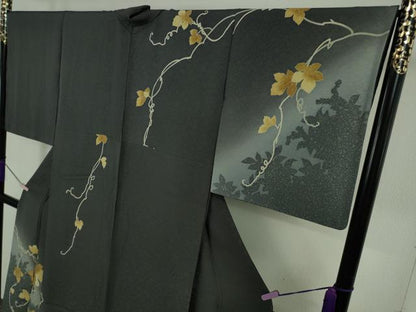 平和屋着物●極上　黄金糸　訪問着　瓢箪蔦の葉文　蝉色地　暈し染め　金彩　やまと誂製　逸品　未使用　DZAB5838kh6