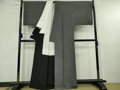 平和屋本店●極上 人間国宝 初代 六谷梅軒(六谷紀久男)錐彫り 重要無形文化 財伊勢型紙 江戸小紋 藍墨茶色×墨色 逸品 未使用 DZAB5839kh6