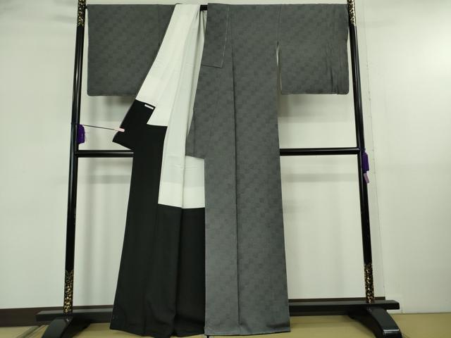 平和屋本店●極上 人間国宝 初代 六谷梅軒(六谷紀久男)錐彫り 重要無形文化 財伊勢型紙 江戸小紋 藍墨茶色×墨色 逸品 未使用 DZAB5839kh6
