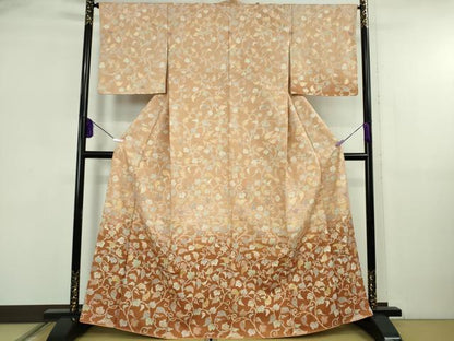 平和屋着物●極上　訪問着　子奈美紬　葡萄唐草文　暈し染め　金彩　反端付き　逸品　未使用　DZAB5840kh6