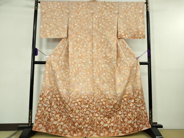 平和屋着物●極上　訪問着　子奈美紬　葡萄唐草文　暈し染め　金彩　反端付き　逸品　未使用　DZAB5840kh6