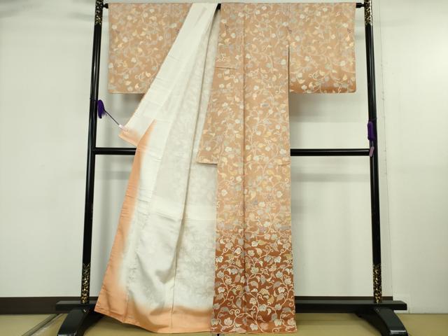 平和屋着物●極上　訪問着　子奈美紬　葡萄唐草文　暈し染め　金彩　反端付き　逸品　未使用　DZAB5840kh6