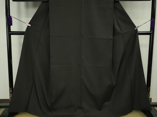 平和屋本店●極上　お召　吉野間道　黒地　反端付き　逸品　DZAB5843kh6