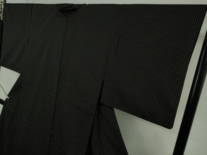 平和屋本店●極上　お召　吉野間道　黒地　反端付き　逸品　DZAB5843kh6
