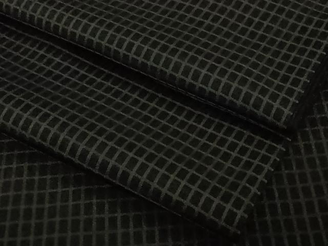 平和屋本店●極上　お召　吉野間道　黒地　反端付き　逸品　DZAB5843kh6
