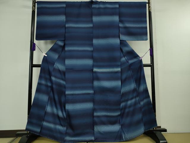 平和屋本店●極上　藍造国選定無形文化財 藍染師 中西桂秀 紬　天然灰汁発酵建本藍染　藍香房　花織　反端付き　逸品　未使用　DZAB5844kh6