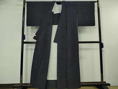 平和屋着物▽極上　久留米絣　単衣　綿　坂田織物謹製　濃紺地　証紙付き　逸品　未使用　DZAB5846kh6