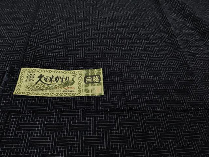 平和屋着物▽極上　久留米絣　単衣　綿　坂田織物謹製　濃紺地　証紙付き　逸品　未使用　DZAB5846kh6