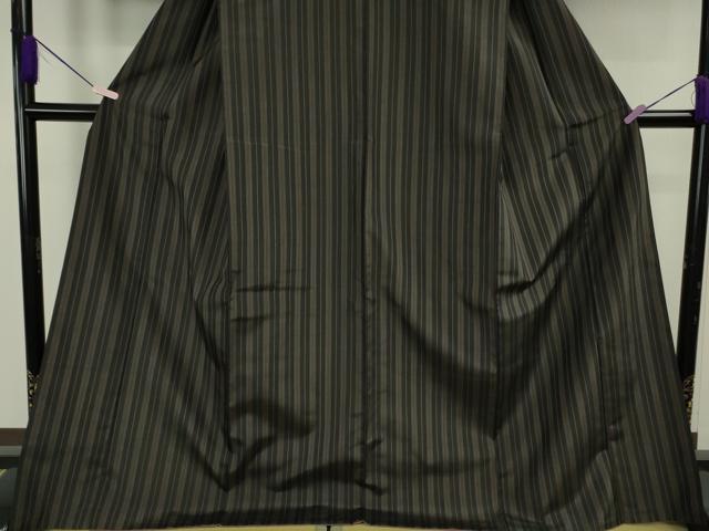 平和屋本店●極上　本場黄八丈　黒八丈　紬　平織　手織　伝統工芸士　西條吉広　伊勢崎芳江　縞　証紙付き　ロング丈　逸品　DZAB5849kh6
