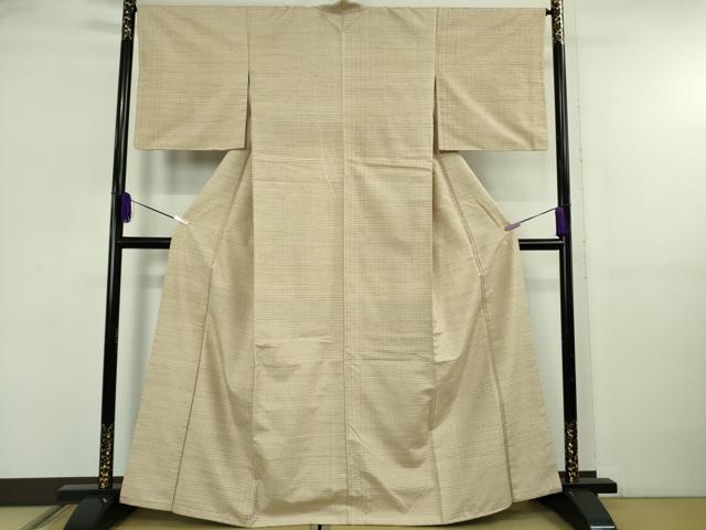 平和屋着物●極上　手織紬　格子　練色地　たとう紙・反端付き　逸品　DZAB5850kh6