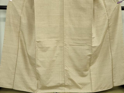 平和屋着物●極上　手織紬　格子　練色地　たとう紙・反端付き　逸品　DZAB5850kh6