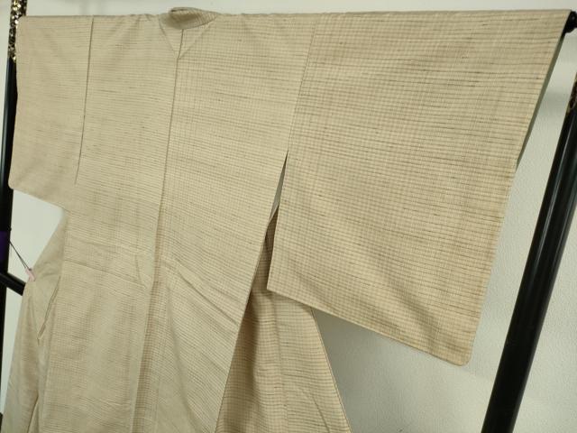 平和屋着物●極上　手織紬　格子　練色地　たとう紙・反端付き　逸品　DZAB5850kh6